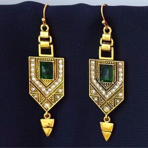 Marquis Ethnic Vintage Emerald Bronze Brushed Earrings
